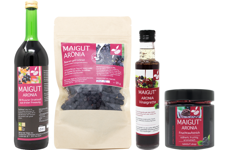 verschiedene Aronia-Produkte von MAIGUT